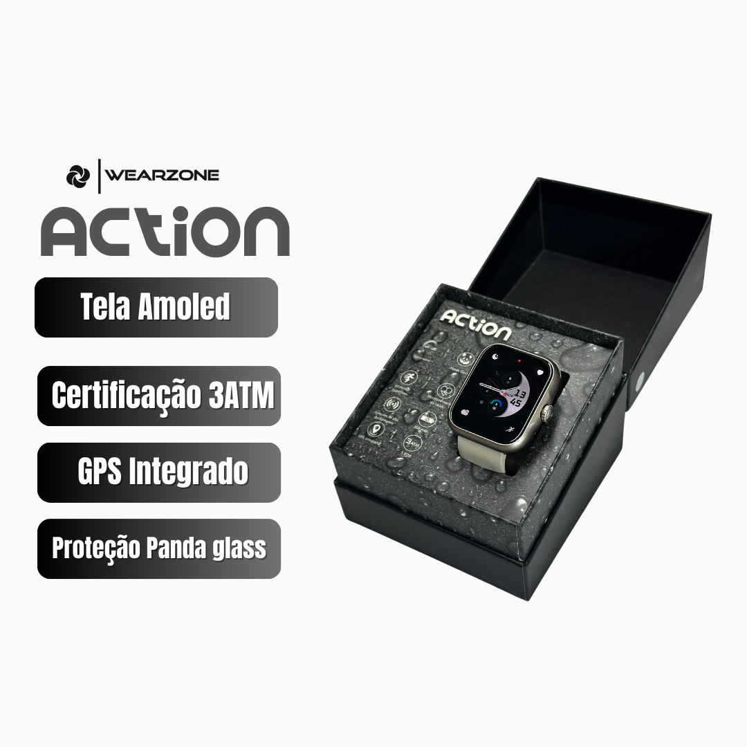 ACTION WEARZONE | Smartwatch Esportivo, À Prova D'Água, GPS Integrado e 7 Dias de Bateria