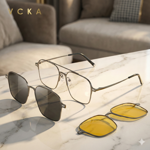 Óculos 3 em 1 Liga de Titânio com Clip-on Solar + Brinde Exclusivo