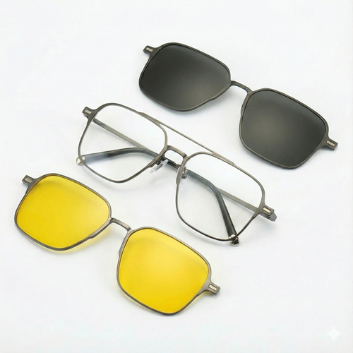 Óculos 3 em 1 Liga de Titânio com Clip-on Solar + Brinde Exclusivo