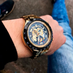 Relógio Masculino Azure Skeleton™ Golden - Automático Mecânico Luxo