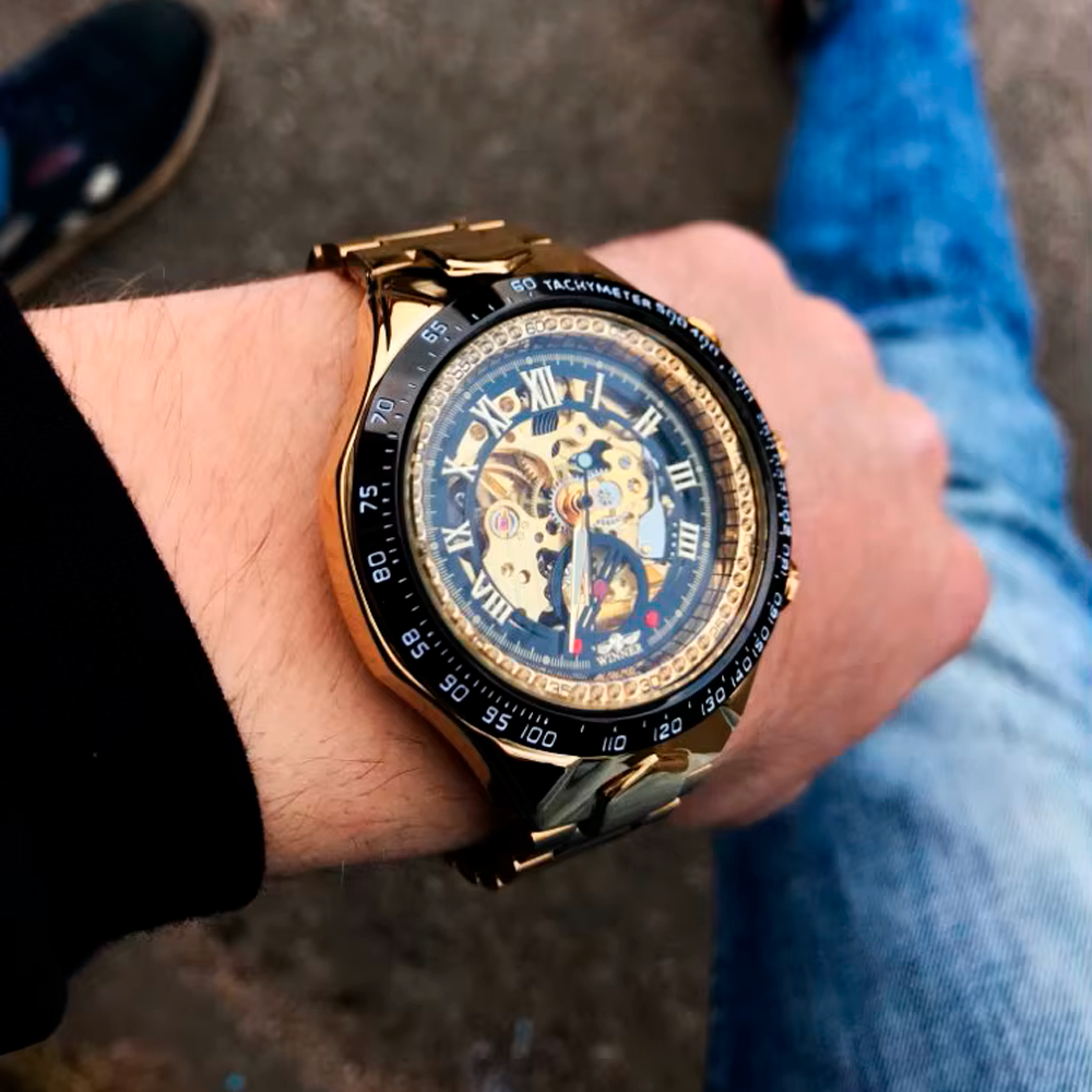 Relógio Masculino Azure Skeleton™ Golden - Automático Mecânico Luxo