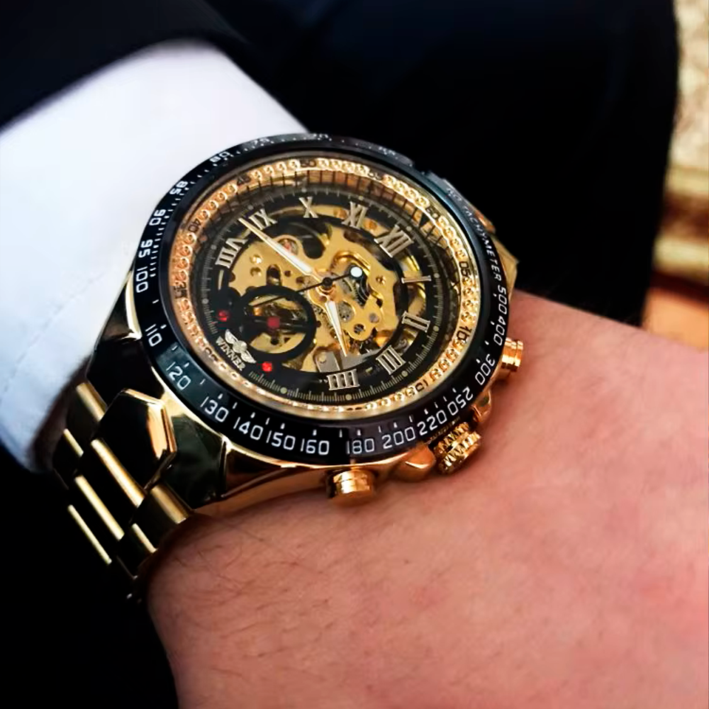 Relógio Masculino Azure Skeleton™ Golden - Automático Mecânico Luxo