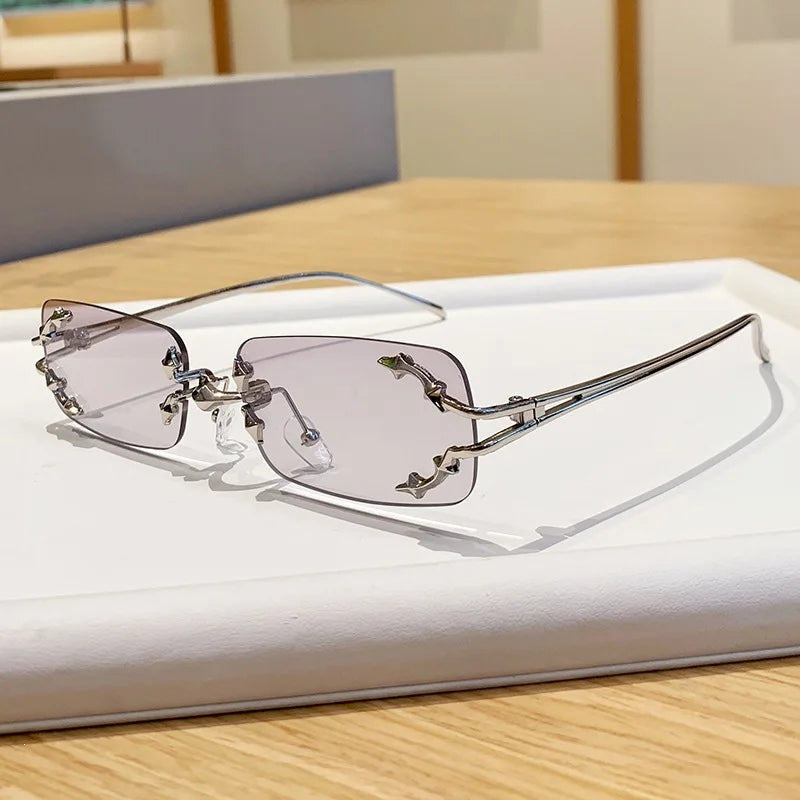 Óculos de Sol Vintage Rimless Quadrado Y2K Rebite Estrela UV400