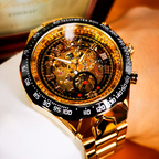 Relógio Masculino Azure Skeleton™ Golden - Automático Mecânico Luxo