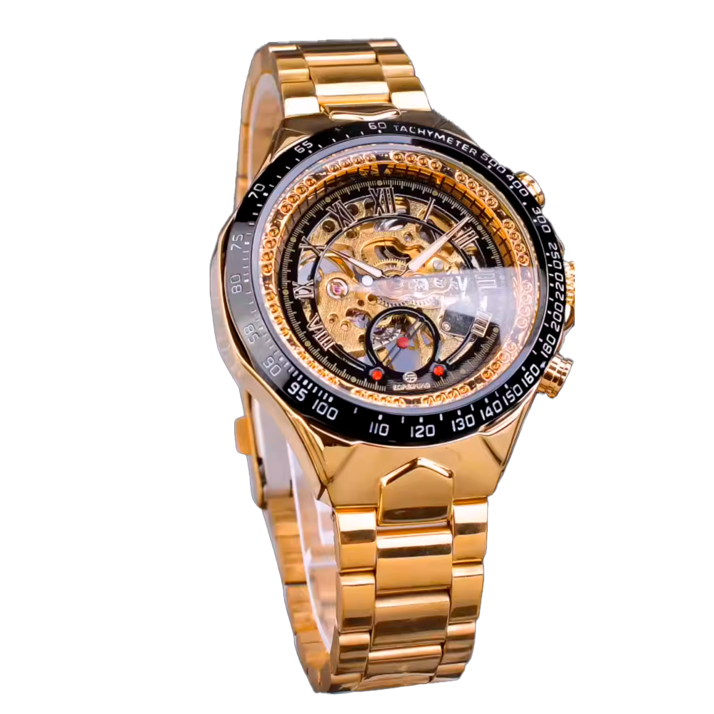 Relógio Masculino Azure Skeleton™ Golden - Automático Mecânico Luxo