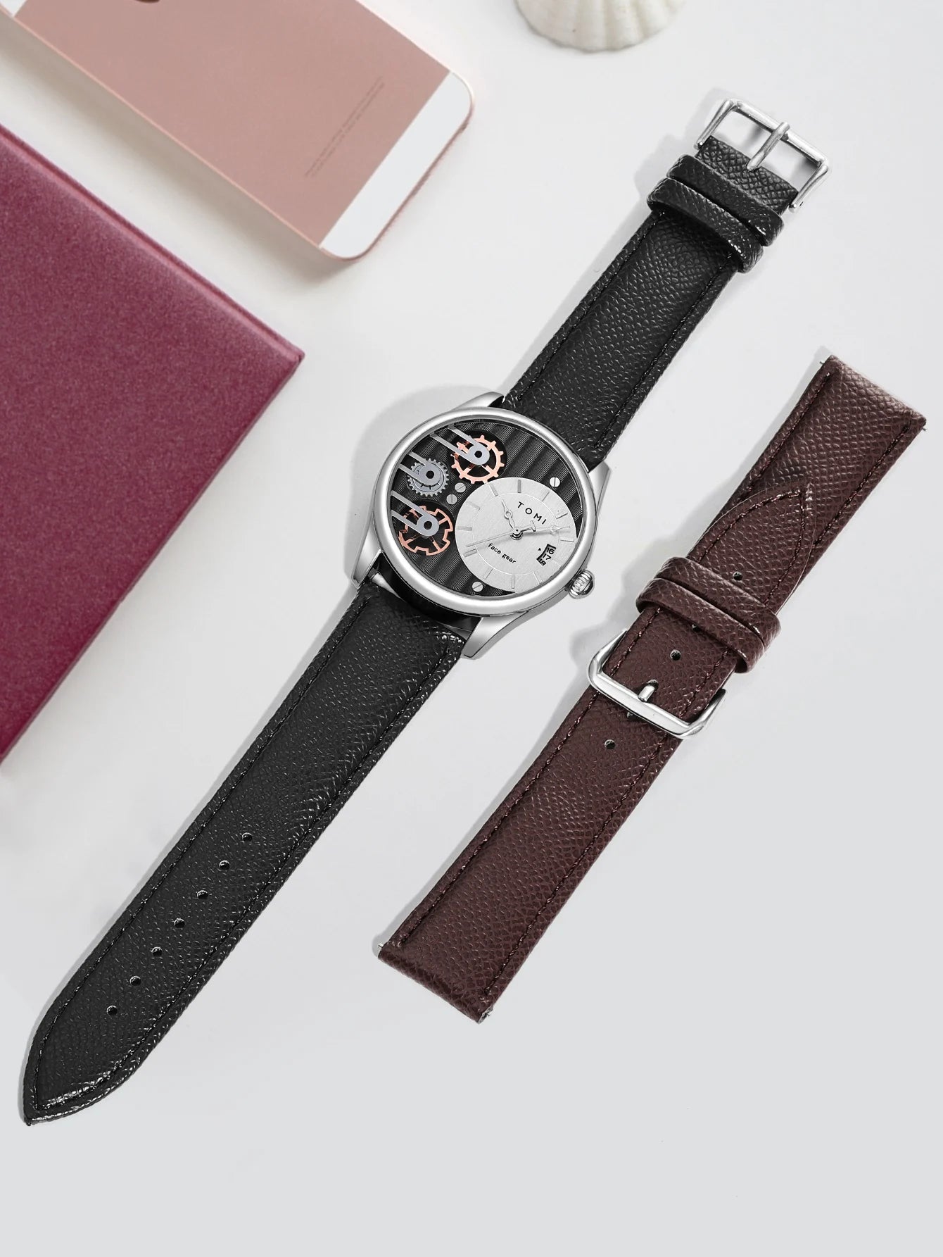 Relógio TOMI Masculino de Luxo – Kit Presente com Pulseiras Extras