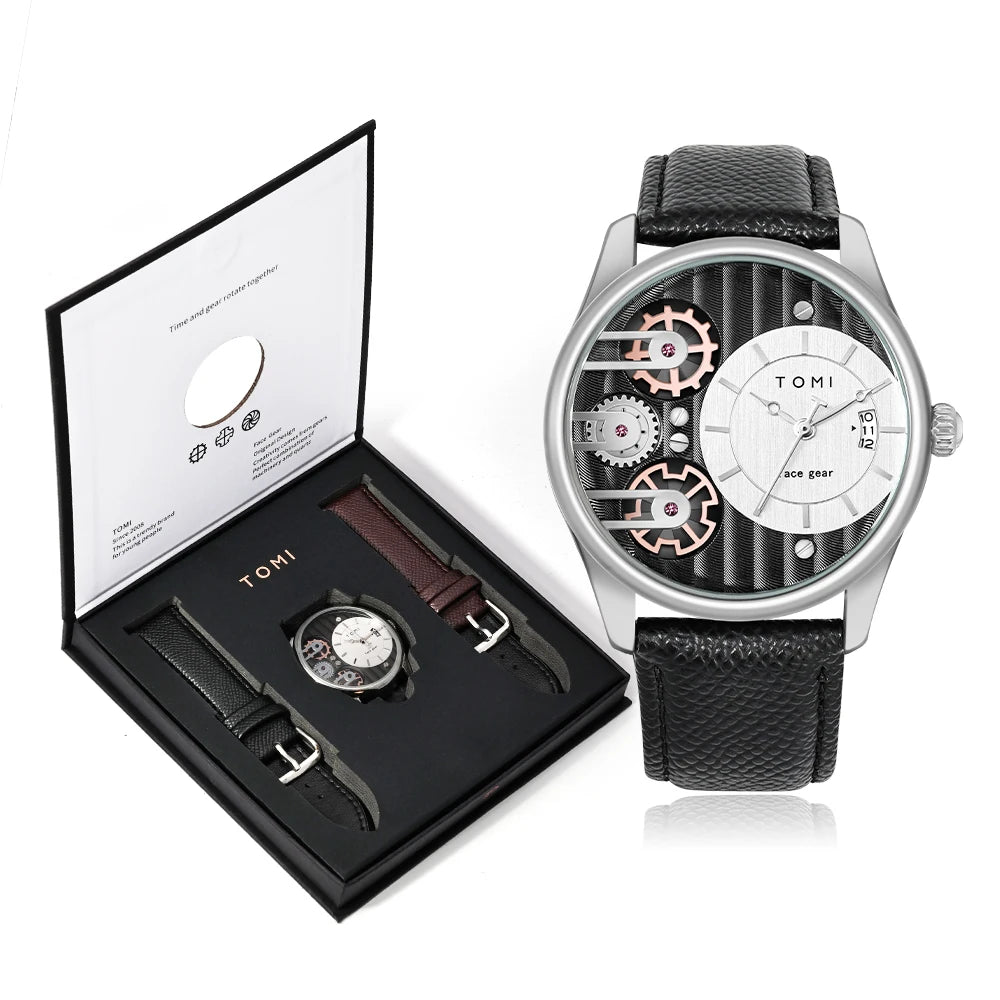 Relógio TOMI Masculino de Luxo – Kit Presente com Pulseiras Extras