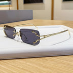Óculos de Sol Vintage Rimless Quadrado Y2K Rebite Estrela UV400