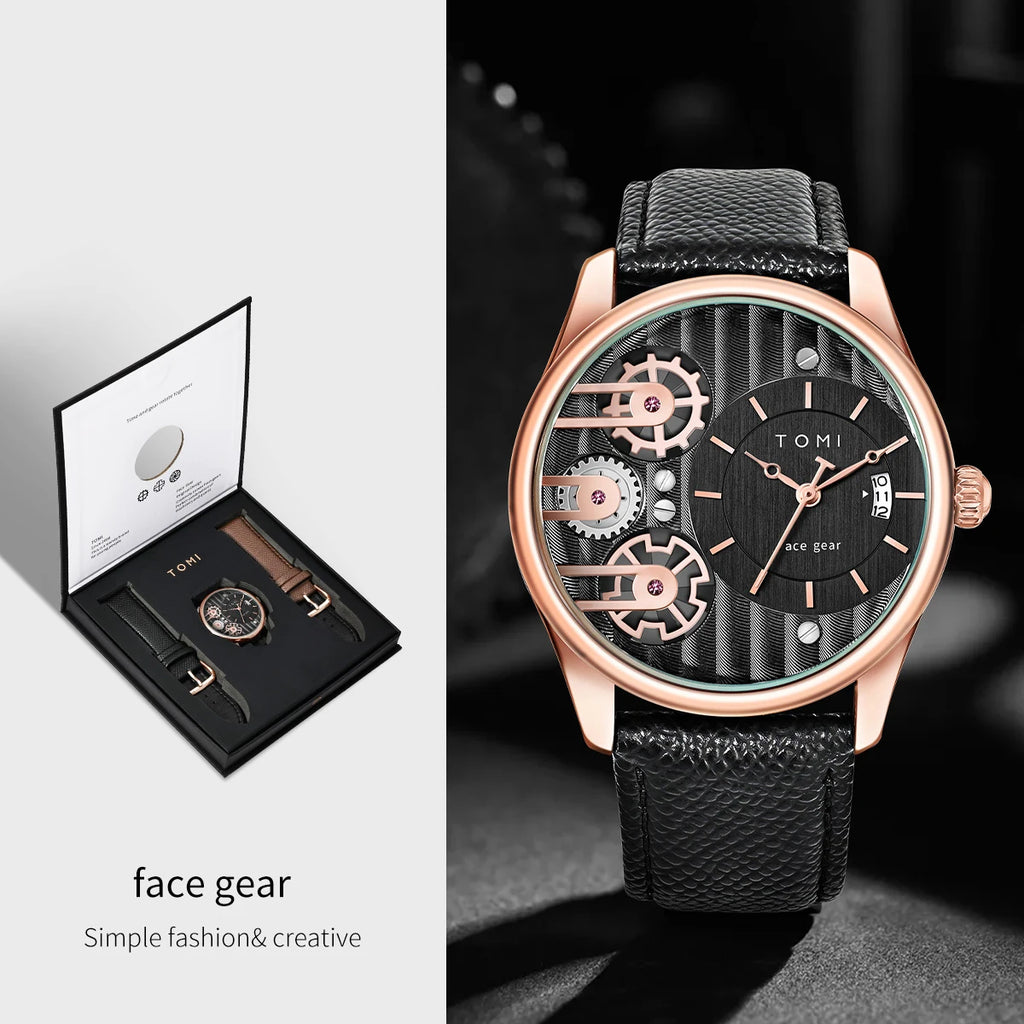 Relógio TOMI Masculino de Luxo – Kit Presente com Pulseiras Extras