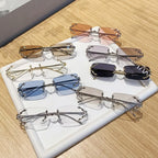 Óculos de Sol Vintage Rimless Quadrado Y2K Rebite Estrela UV400