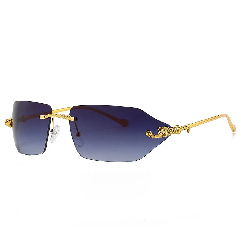 Y2K Brand Designer Luxury Rimless Curved Rectangle Sunglasses Women For Men Vintage Punk Sun Glasses Popular Gold Leopard Shades