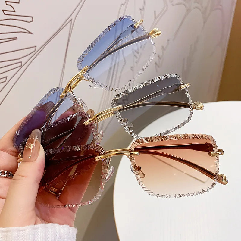 Óculos Diamond Square Rimless Luxury UV400 | Design Premium Lapidado Sem Aro