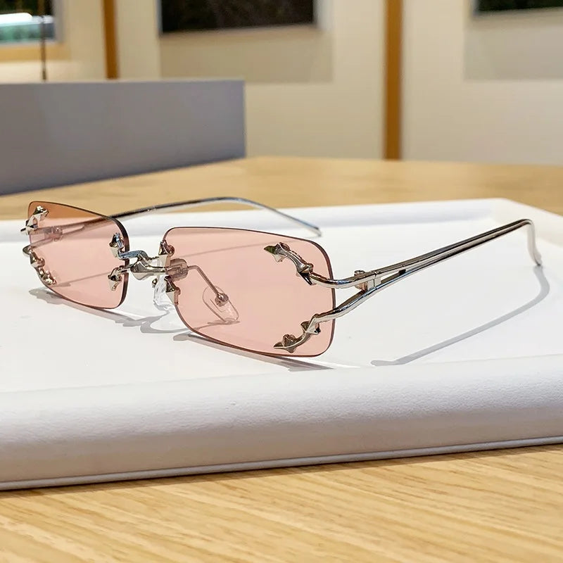 Óculos de Sol Vintage Rimless Quadrado Y2K Rebite Estrela UV400