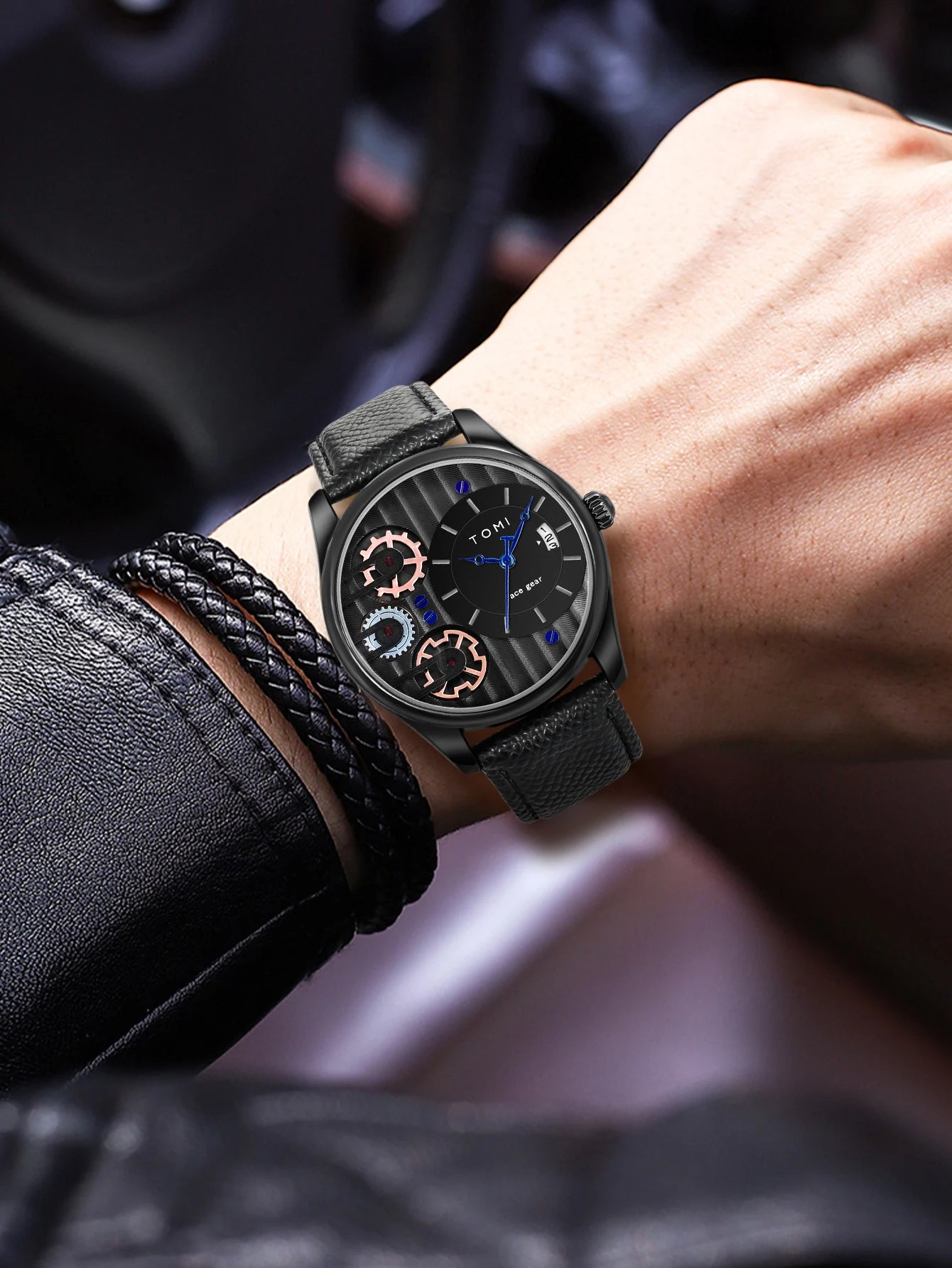 Relógio TOMI Masculino de Luxo – Kit Presente com Pulseiras Extras