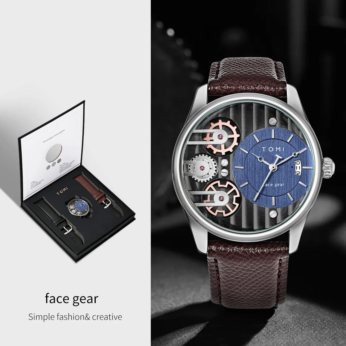 Relógio TOMI Masculino de Luxo – Kit Presente com Pulseiras Extras