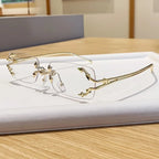 Óculos de Sol Vintage Rimless Quadrado Y2K Rebite Estrela UV400