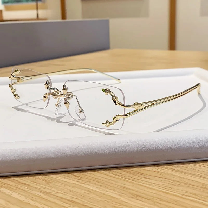 Óculos de Sol Vintage Rimless Quadrado Y2K Rebite Estrela UV400