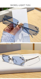 Óculos de Sol Vintage Rimless Quadrado Y2K Rebite Estrela UV400
