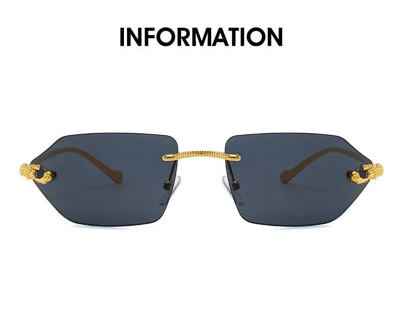 Y2K Brand Designer Luxury Rimless Curved Rectangle Sunglasses Women For Men Vintage Punk Sun Glasses Popular Gold Leopard Shades