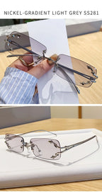 Óculos de Sol Vintage Rimless Quadrado Y2K Rebite Estrela UV400