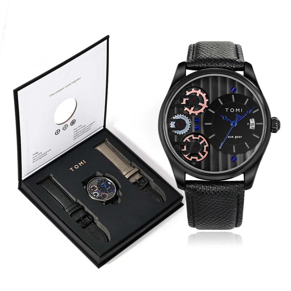 Relógio TOMI Masculino de Luxo – Kit Presente com Pulseiras Extras