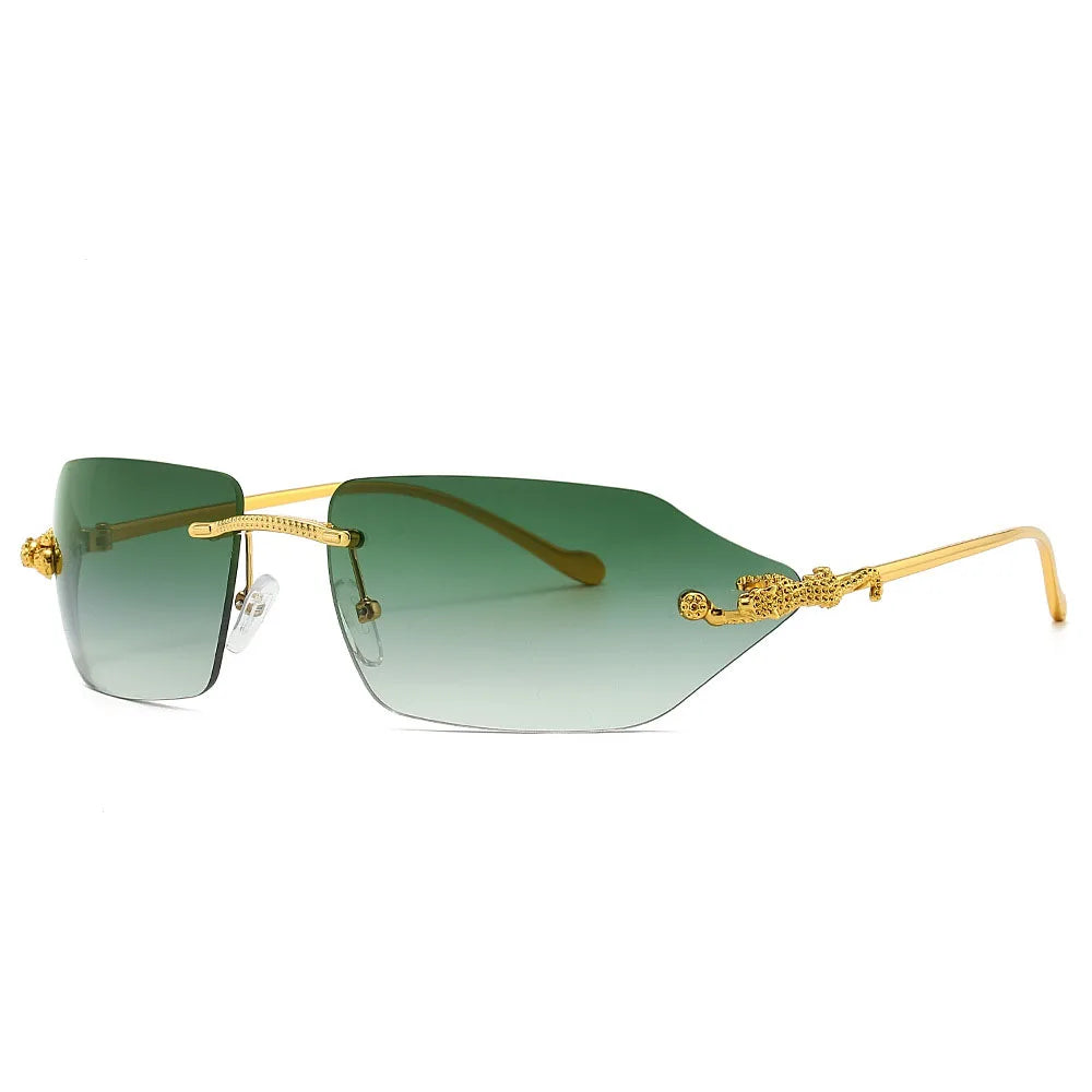 Y2K Brand Designer Luxury Rimless Curved Rectangle Sunglasses Women For Men Vintage Punk Sun Glasses Popular Gold Leopard Shades