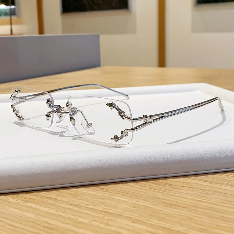 Óculos de Sol Vintage Rimless Quadrado Y2K Rebite Estrela UV400