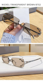 Óculos de Sol Vintage Rimless Quadrado Y2K Rebite Estrela UV400