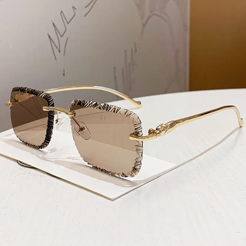 Óculos Diamond Square Rimless Luxury UV400 | Design Premium Lapidado Sem Aro