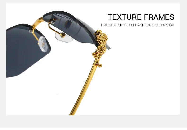 Y2K Brand Designer Luxury Rimless Curved Rectangle Sunglasses Women For Men Vintage Punk Sun Glasses Popular Gold Leopard Shades