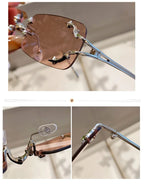 Óculos de Sol Vintage Rimless Quadrado Y2K Rebite Estrela UV400