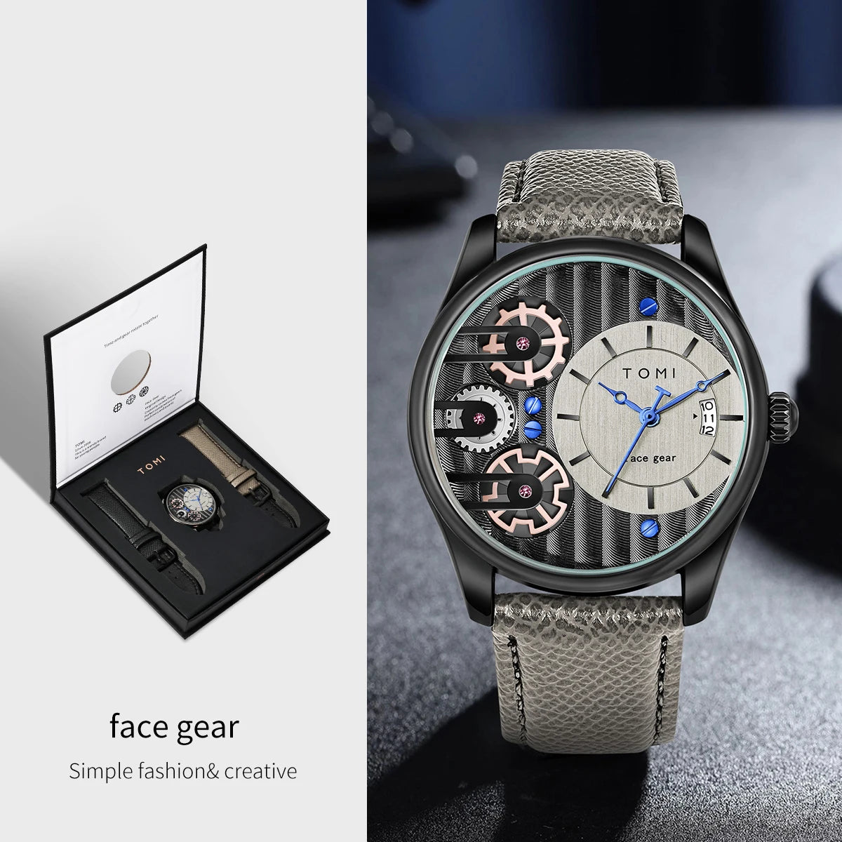 Relógio TOMI Masculino de Luxo – Kit Presente com Pulseiras Extras