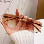 Óculos Diamond Square Rimless Luxury UV400 | Design Premium Lapidado Sem Aro