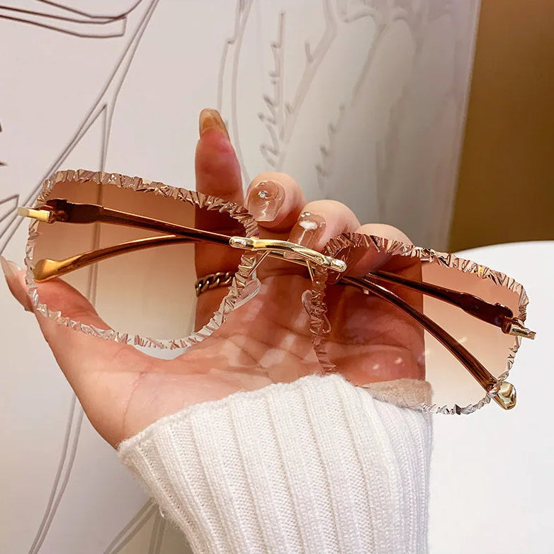 Óculos Diamond Square Rimless Luxury UV400 | Design Premium Lapidado Sem Aro
