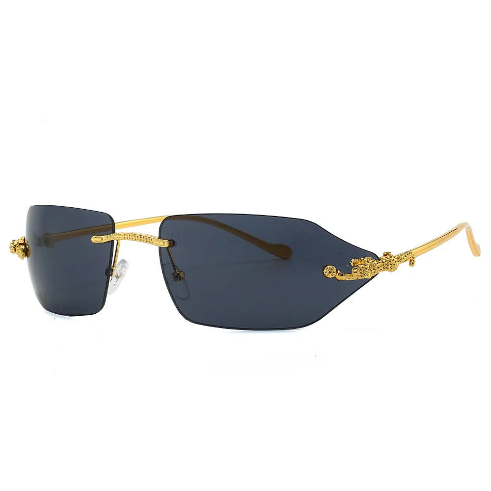 Y2K Brand Designer Luxury Rimless Curved Rectangle Sunglasses Women For Men Vintage Punk Sun Glasses Popular Gold Leopard Shades