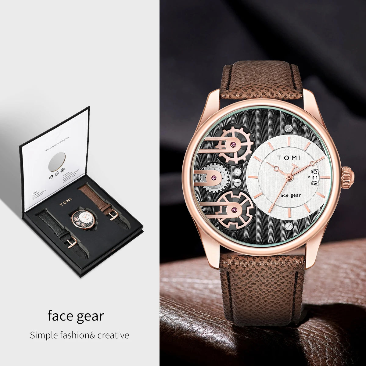 Relógio TOMI Masculino de Luxo – Kit Presente com Pulseiras Extras