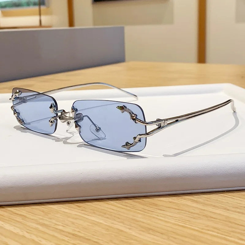 Óculos de Sol Vintage Rimless Quadrado Y2K Rebite Estrela UV400