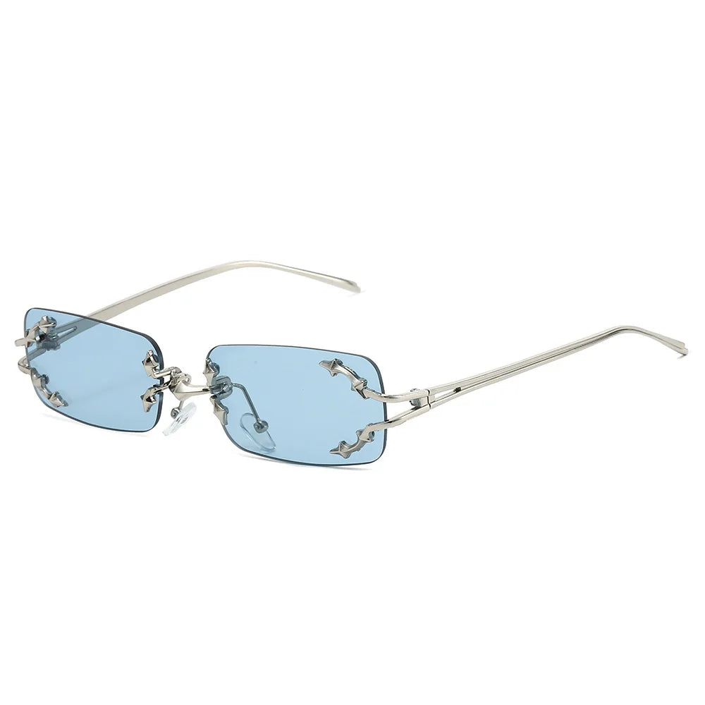 Óculos de Sol Vintage Rimless Quadrado Y2K Rebite Estrela UV400