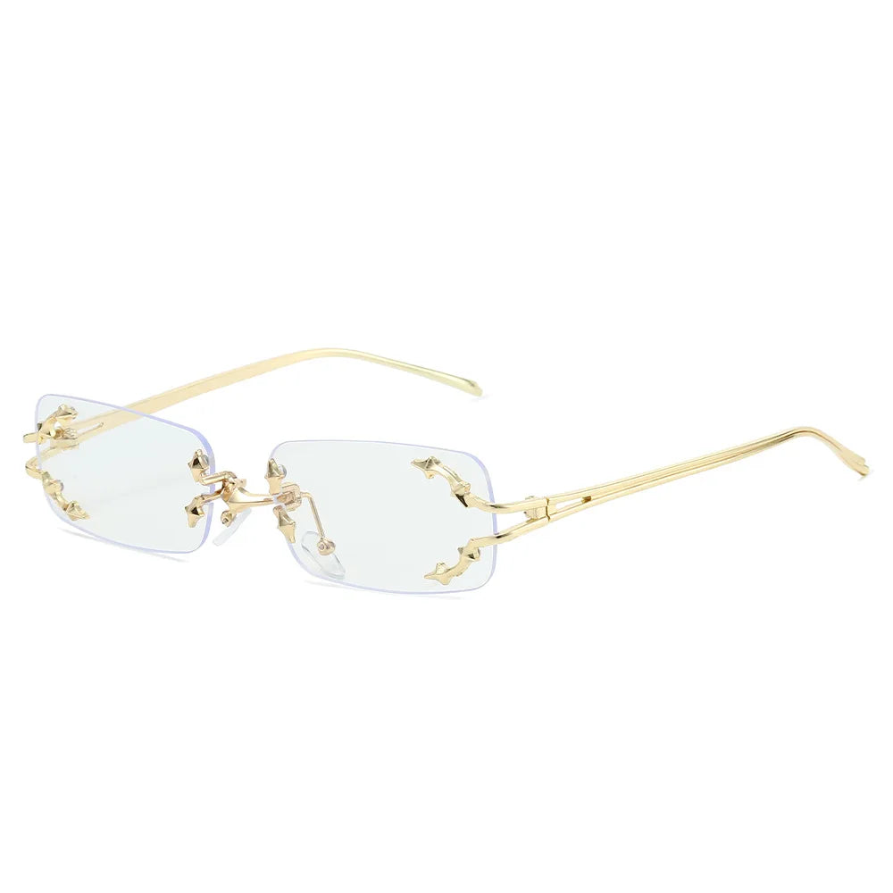 Óculos de Sol Vintage Rimless Quadrado Y2K Rebite Estrela UV400