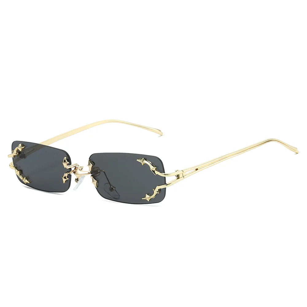Óculos de Sol Vintage Rimless Quadrado Y2K Rebite Estrela UV400