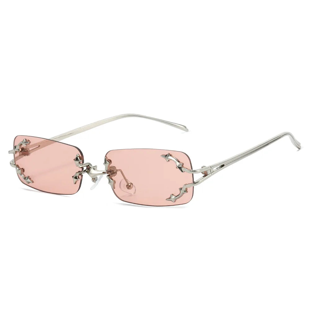 Óculos de Sol Vintage Rimless Quadrado Y2K Rebite Estrela UV400