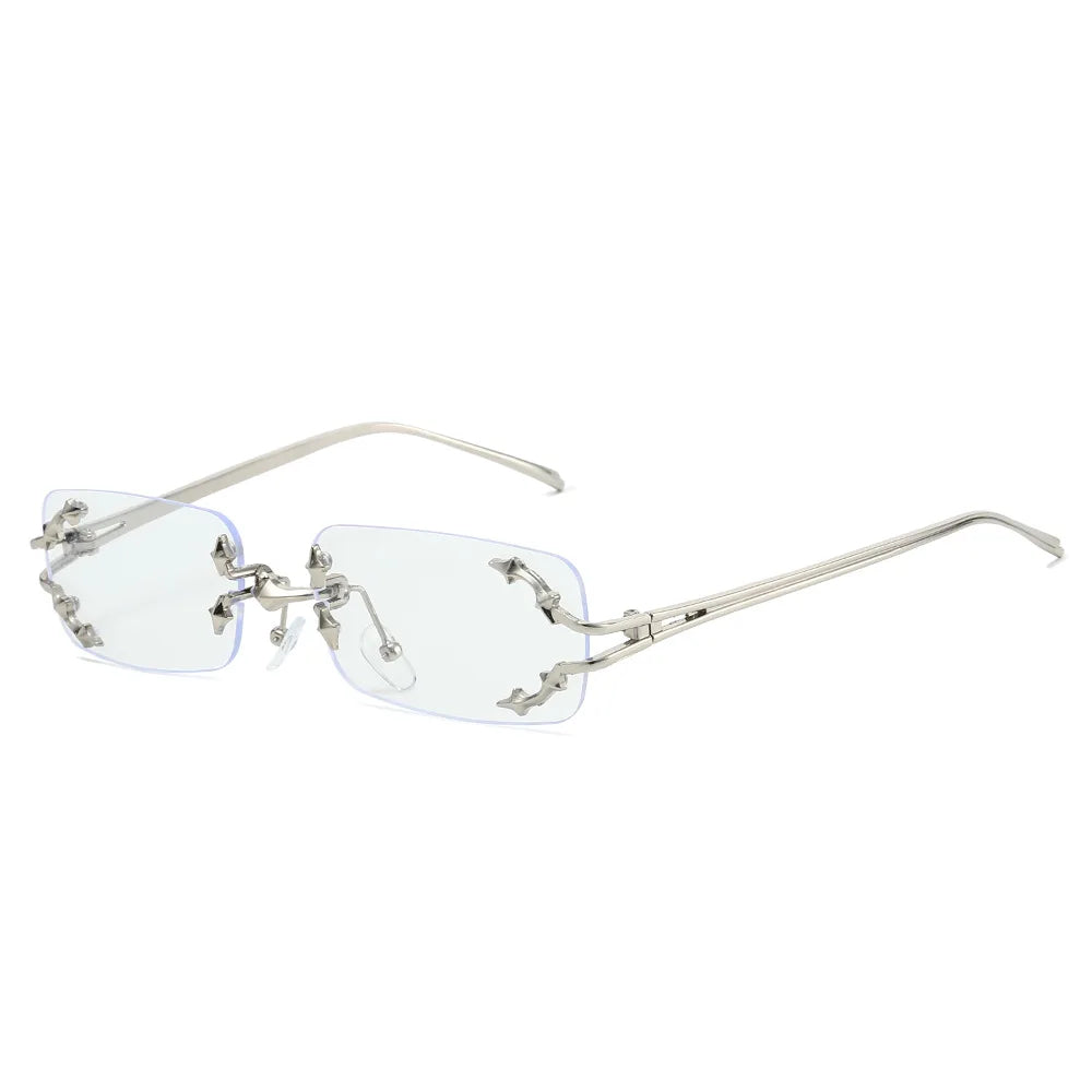 Óculos de Sol Vintage Rimless Quadrado Y2K Rebite Estrela UV400