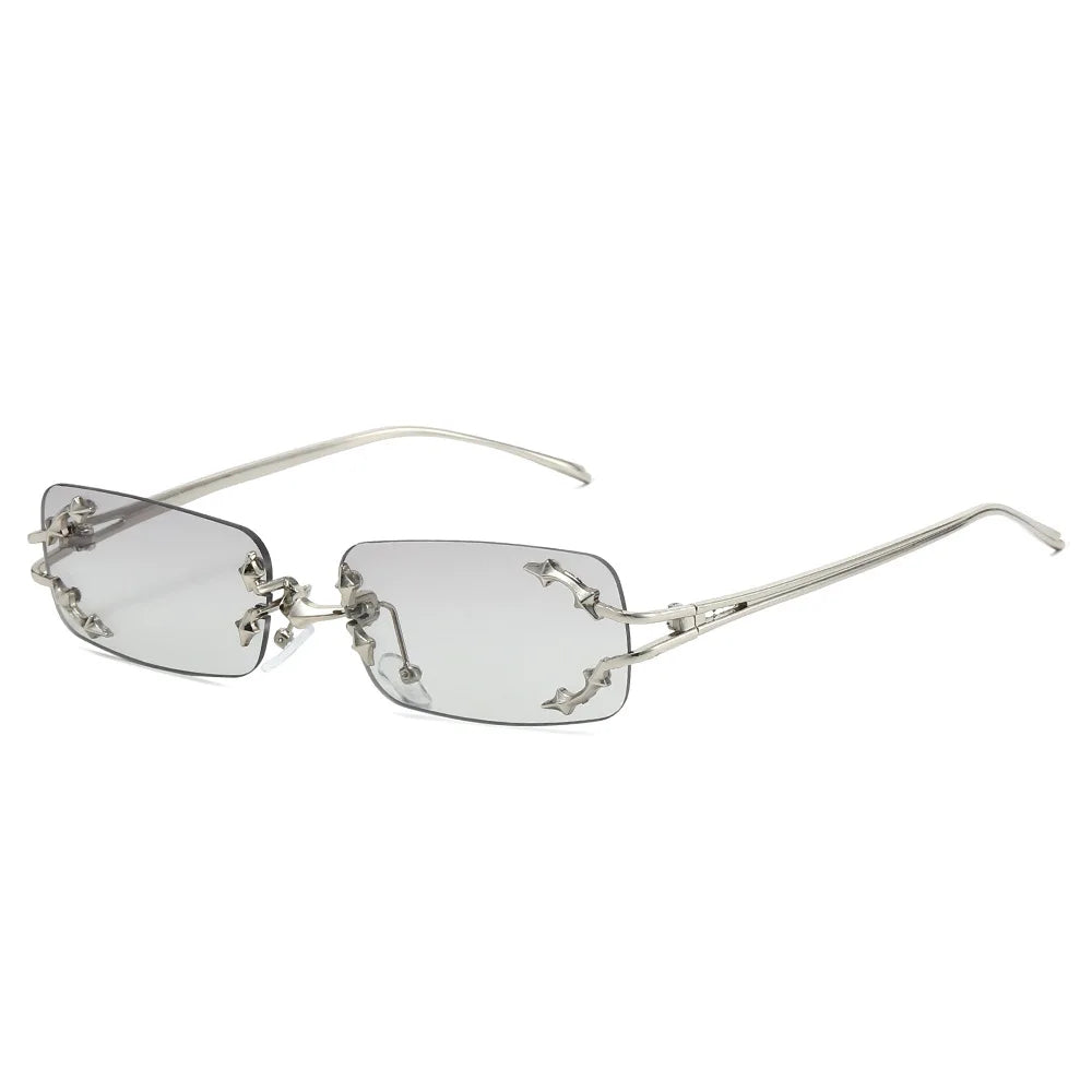 Óculos de Sol Vintage Rimless Quadrado Y2K Rebite Estrela UV400