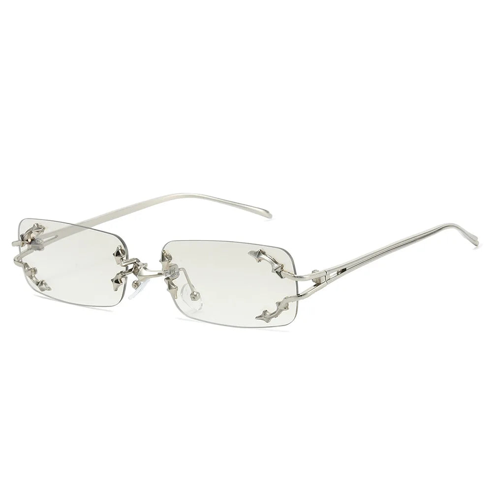 Óculos de Sol Vintage Rimless Quadrado Y2K Rebite Estrela UV400