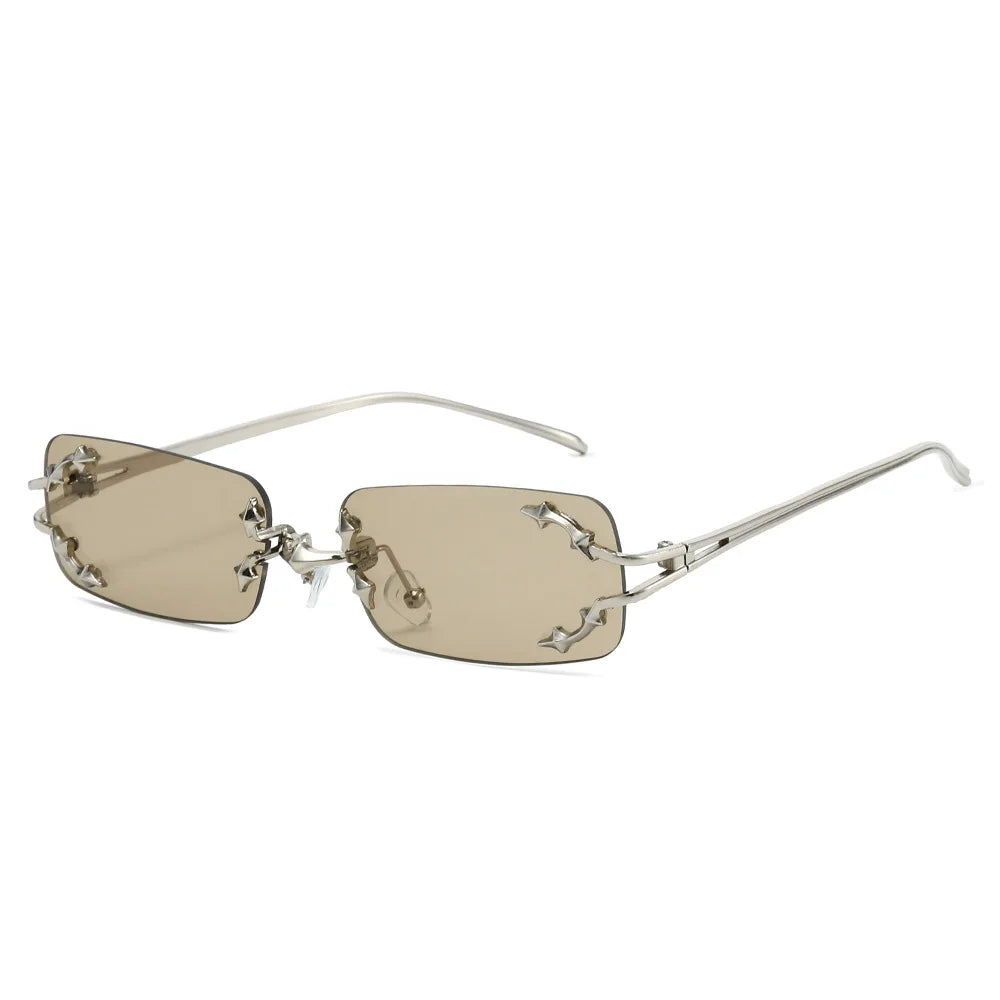 Óculos de Sol Vintage Rimless Quadrado Y2K Rebite Estrela UV400